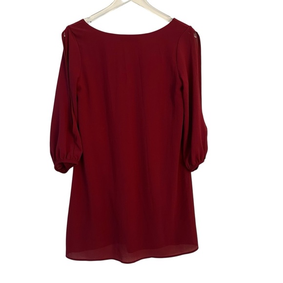 Lulu's | Elegant Burgundy V-Neck Long Sleeve Shift Dress Size Small - Picture 3 of 9